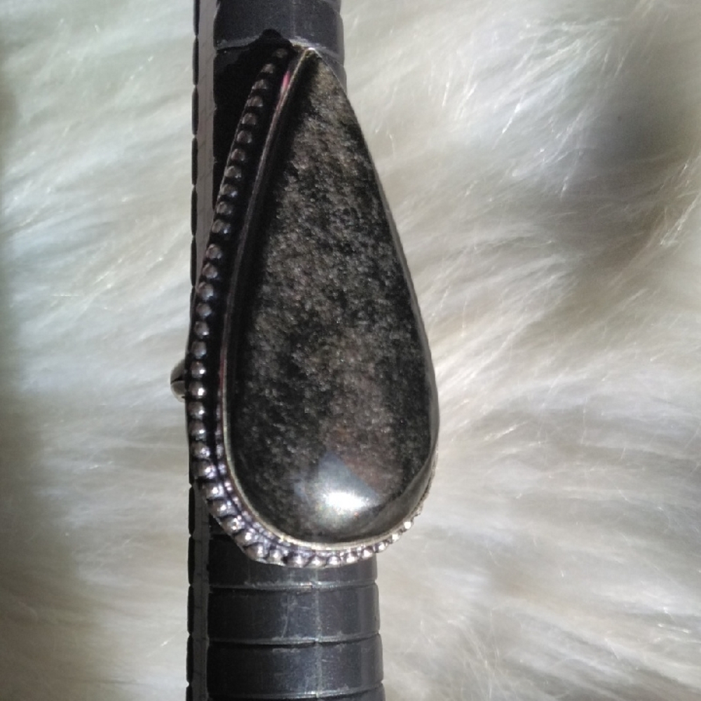 Amazing Sheen Obsidian Silver Plated Gemstone Ring